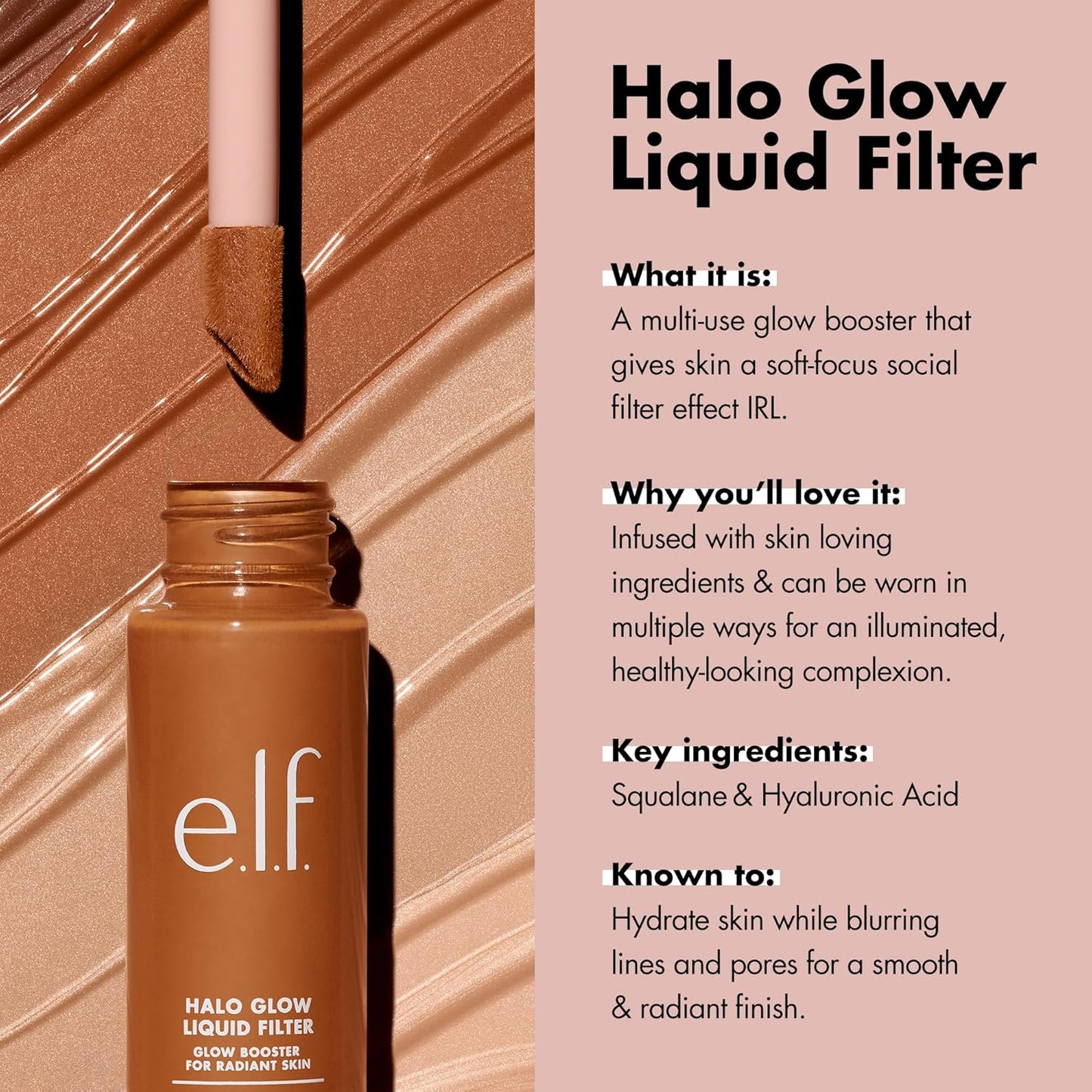 e.l.f. Halo Glow Liquid Filter - Complexion Booster for a Glowing, Soft-Focus Look, Infused with Hyaluronic Acid, Vegan & Cruelty-Free (12 Shades)