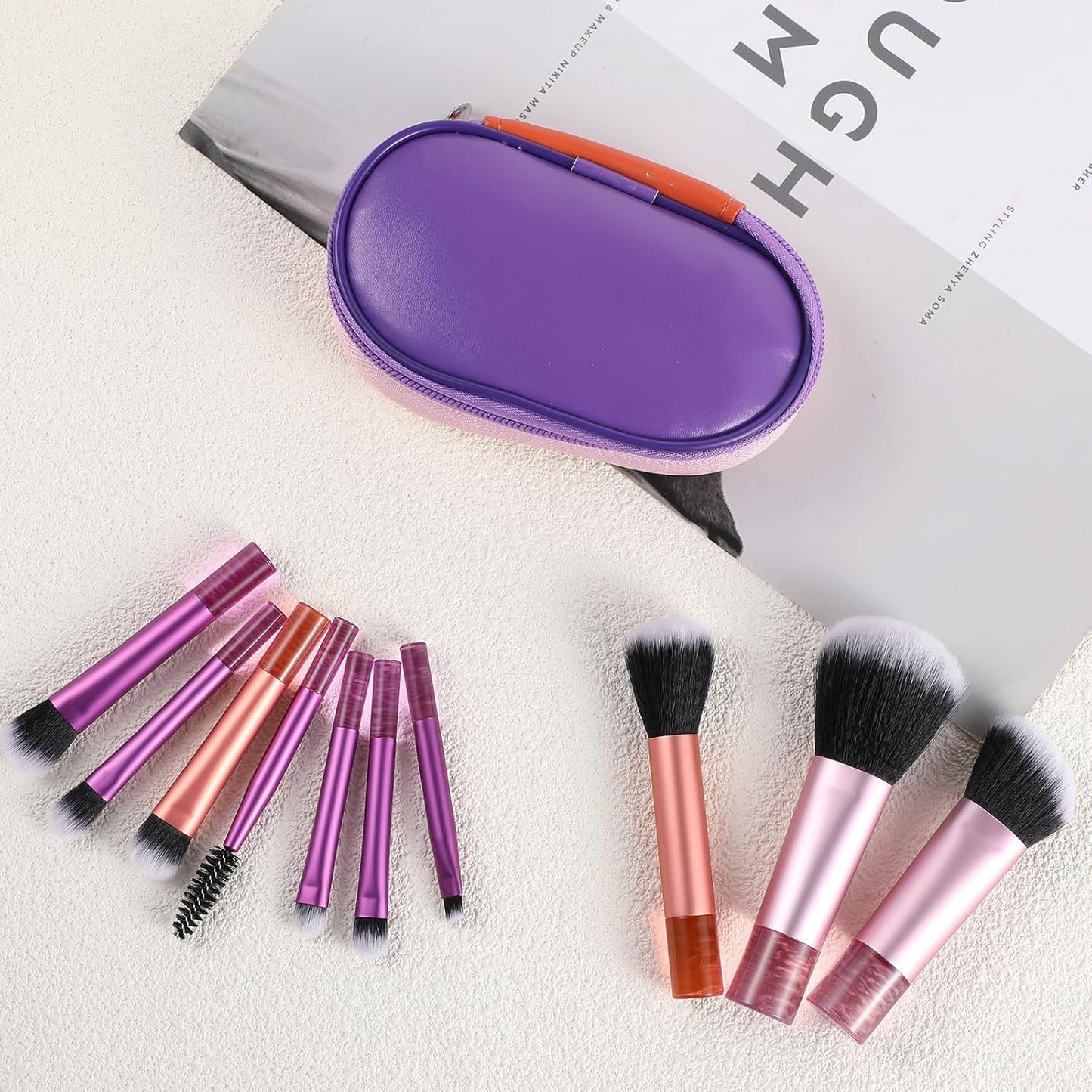 10-Piece Mini Travel Makeup Brush Set β Portable Professional Brushes with Pouch | Foundation, Blush, Powder, Eyeshadow & More | Compact & Colorful Design-3 Colors