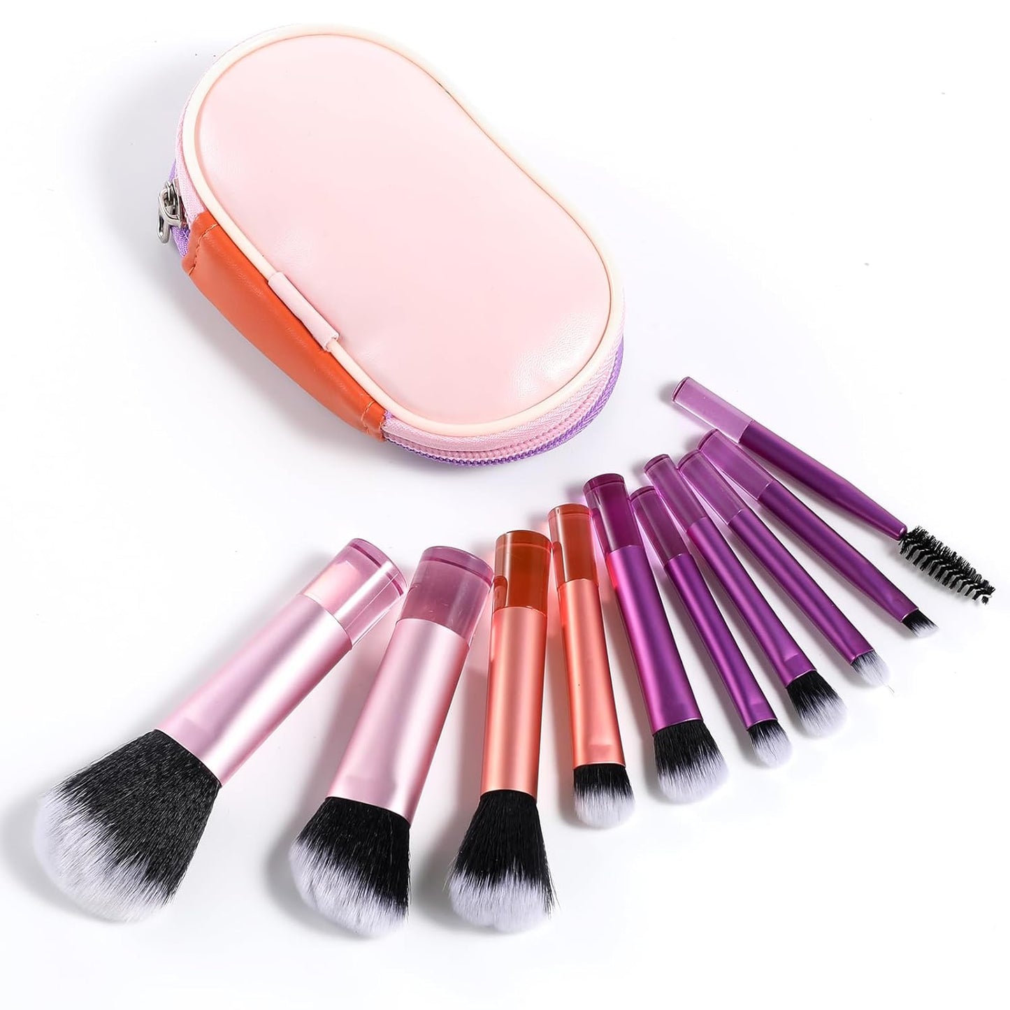 10-Piece Mini Travel Makeup Brush Set β Portable Professional Brushes with Pouch | Foundation, Blush, Powder, Eyeshadow & More | Compact & Colorful Design-3 Colors