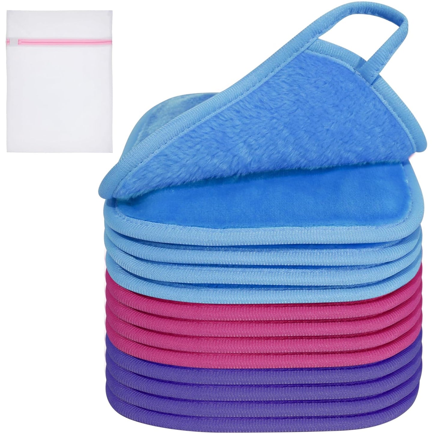 KODAMO Makeup Remover Cloths | 12 Pack Reusable Makeup Remover Pads with Travel Bag | Soft, Hypoallergenic, Eco-Friendly Microfiber Face Wash Cloths | Removes Makeup with Just Water | 6” x 6”