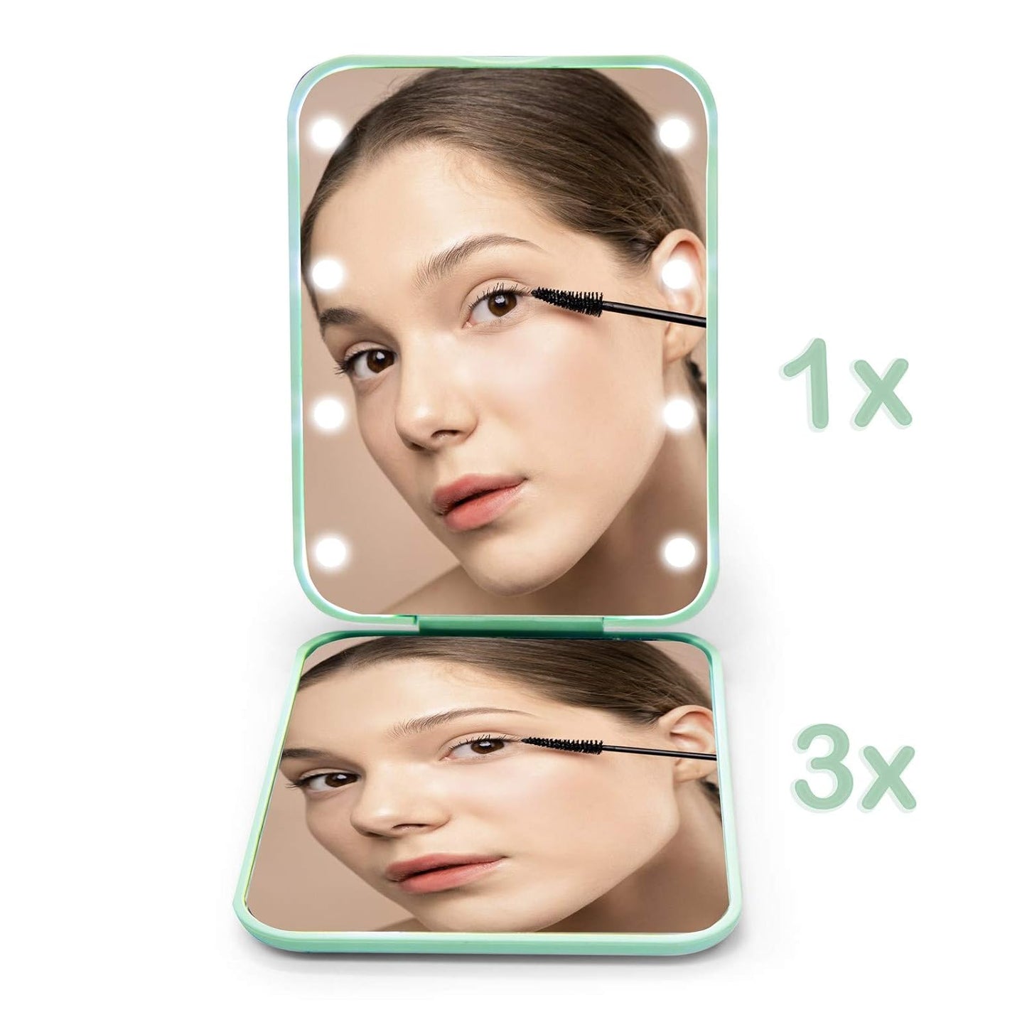 Face Card MiniGlow β LED Pocket Mirror with 1X/3X Magnification (Various colors)