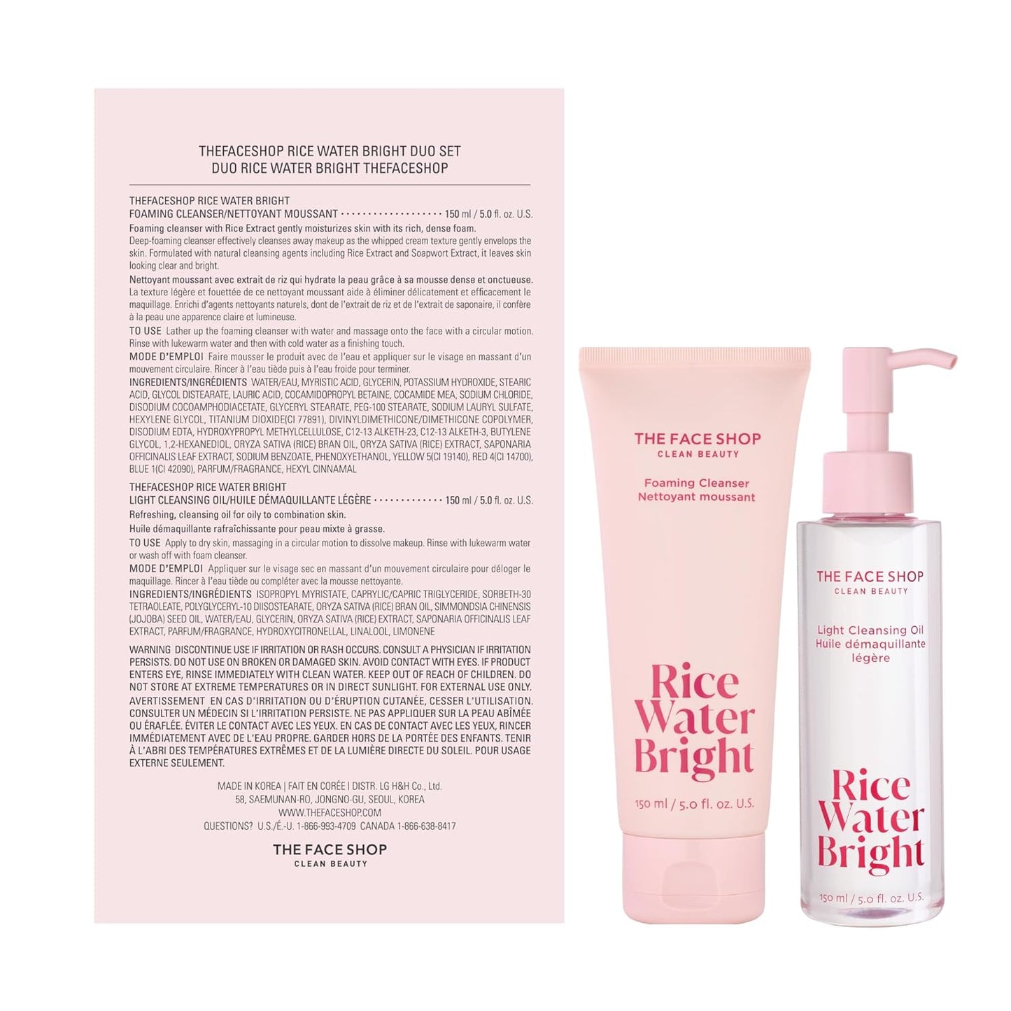 Rice Water Bright Double Cleansing Duo Set – Korean Skincare, Vegan, Hydrating & Pore-Perfecting