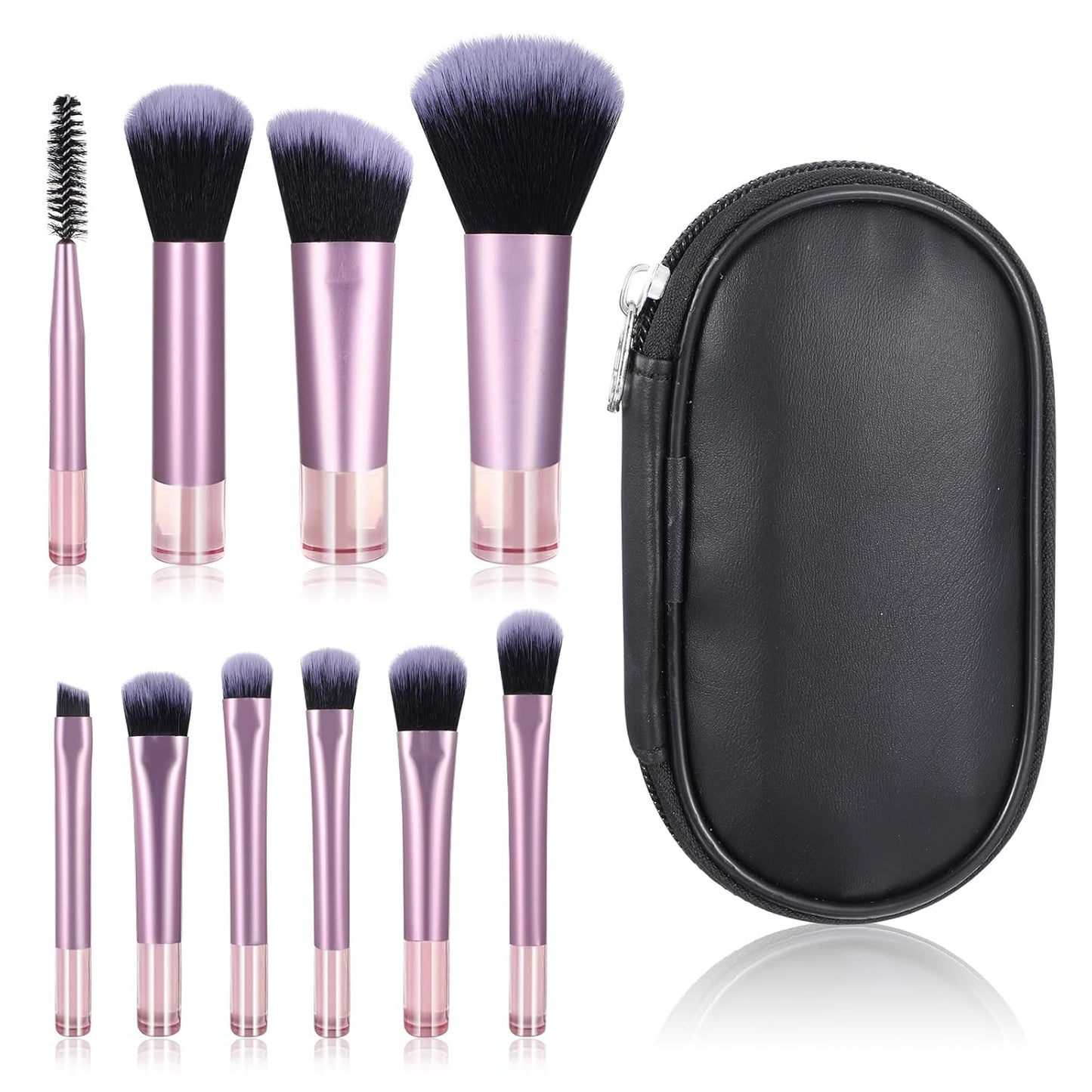 10-Piece Mini Travel Makeup Brush Set β Portable Professional Brushes with Pouch | Foundation, Blush, Powder, Eyeshadow & More | Compact & Colorful Design-3 Colors