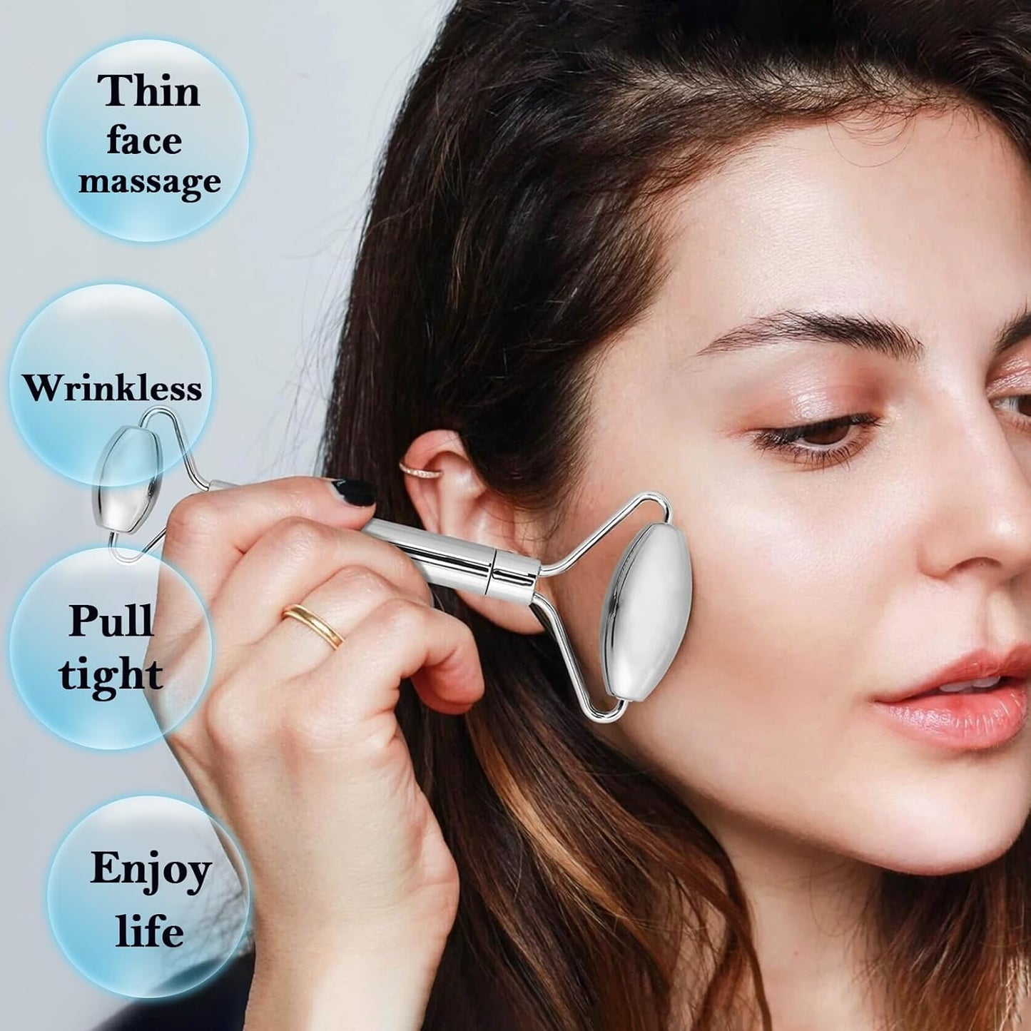 π§ Stainless Steel Facial Roller & Gua Sha Set