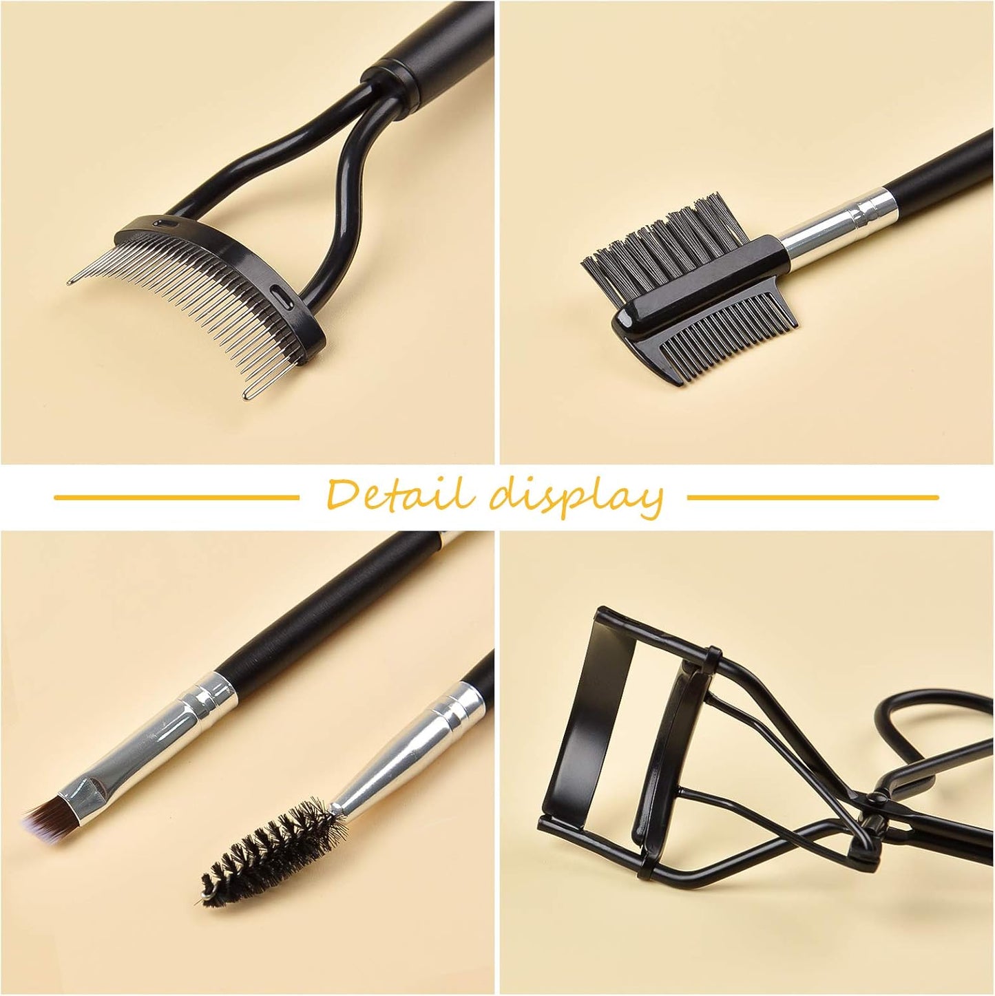 4-Piece Eyelash & Eyebrow Grooming Set – Lash Curler, Dual-Ended Brow Brush, Lash Comb & Separator (Black)