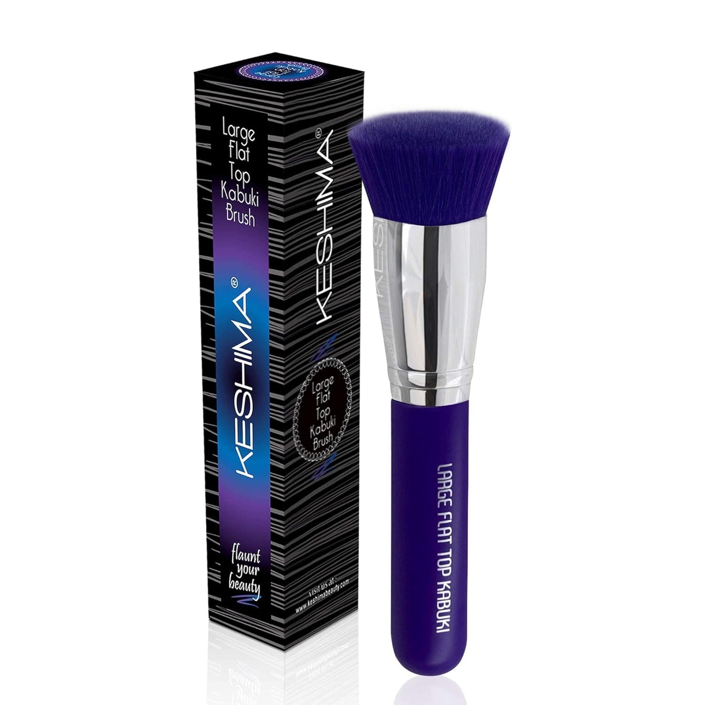 Keshima Large Flat Top Kabuki Foundation Brushes Bundle β Classic Black & Neon Purple, Premium Buffing & Blending Brushes for Liquid, Cream, and Powder Foundations (1.6β Top Diameter)