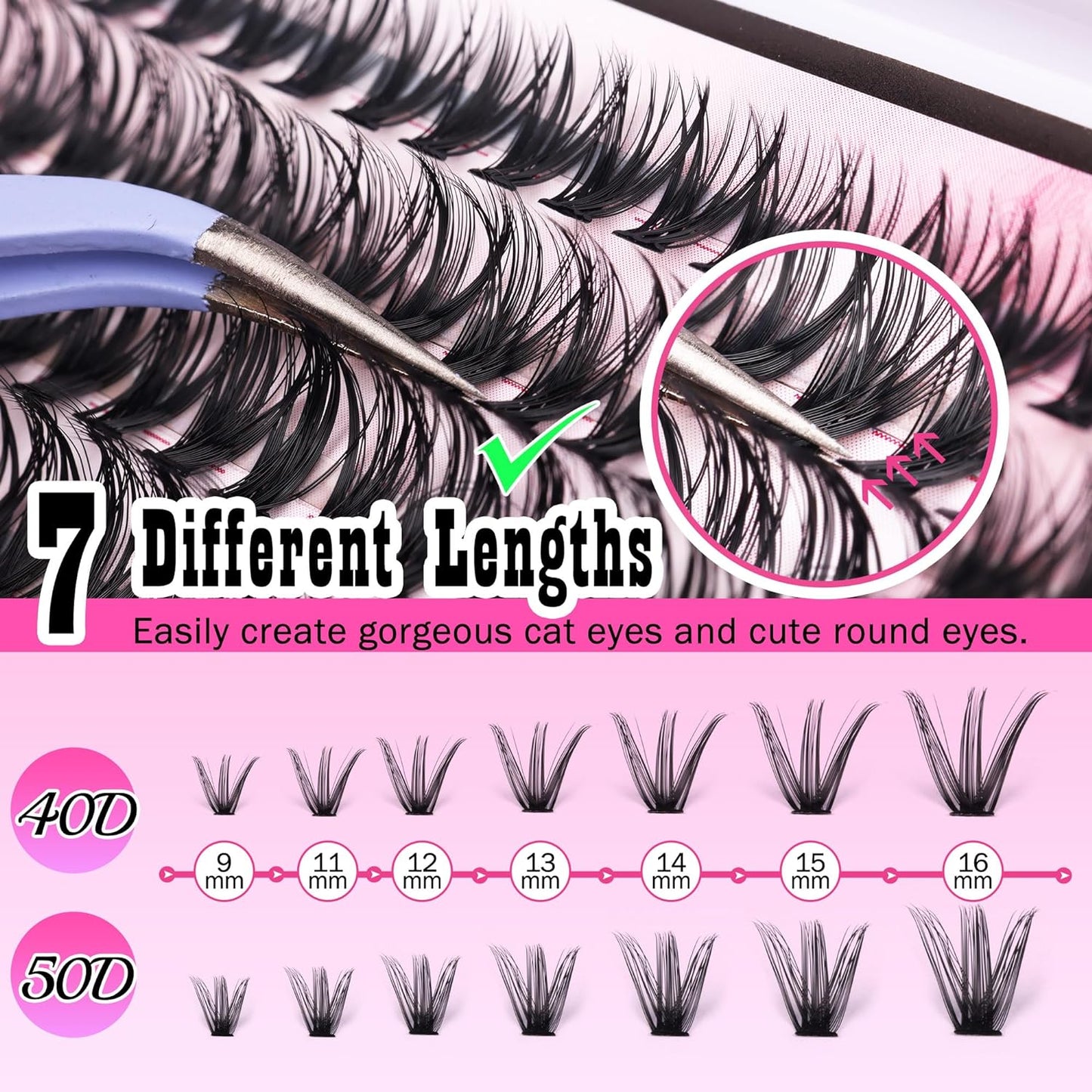 β¨ FANXITON DIY Lash Extension Kit β Volume Clusters D Curl (40D + 50D), 280 Pcs | Bond & Seal, Tweezers, Brush