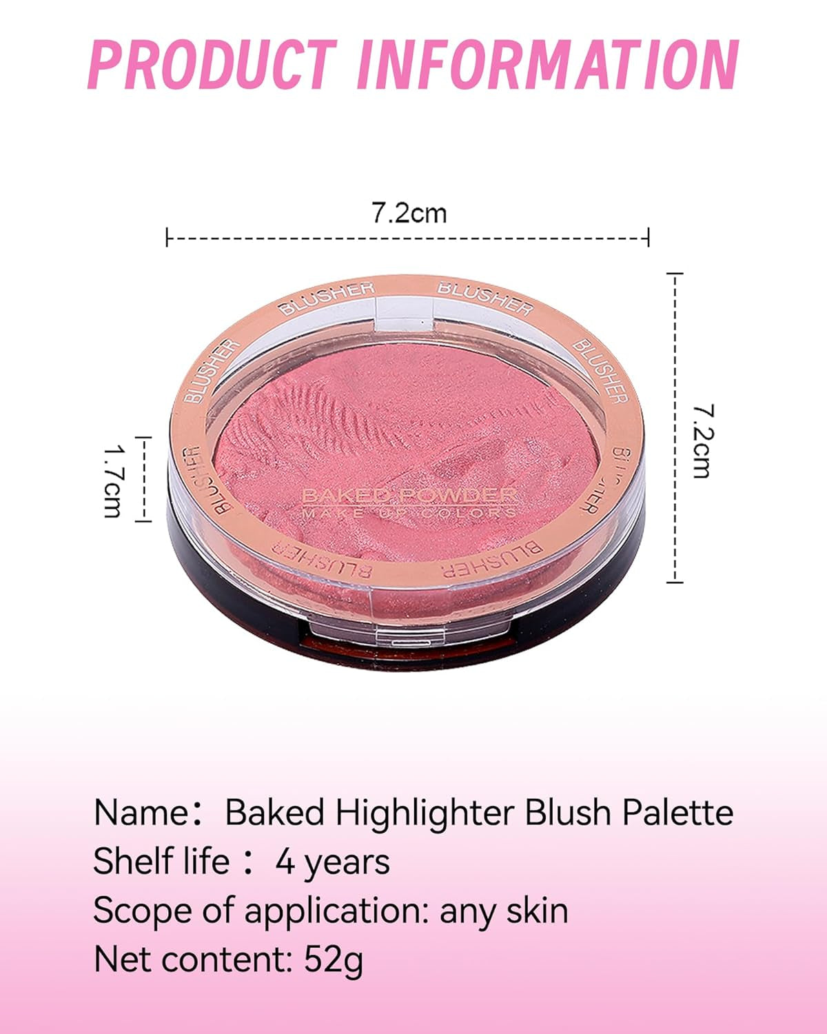 Baked Highlighter Blush Powder Palette – 2-in-1 Rose Glow Face Makeup (0.38 oz)