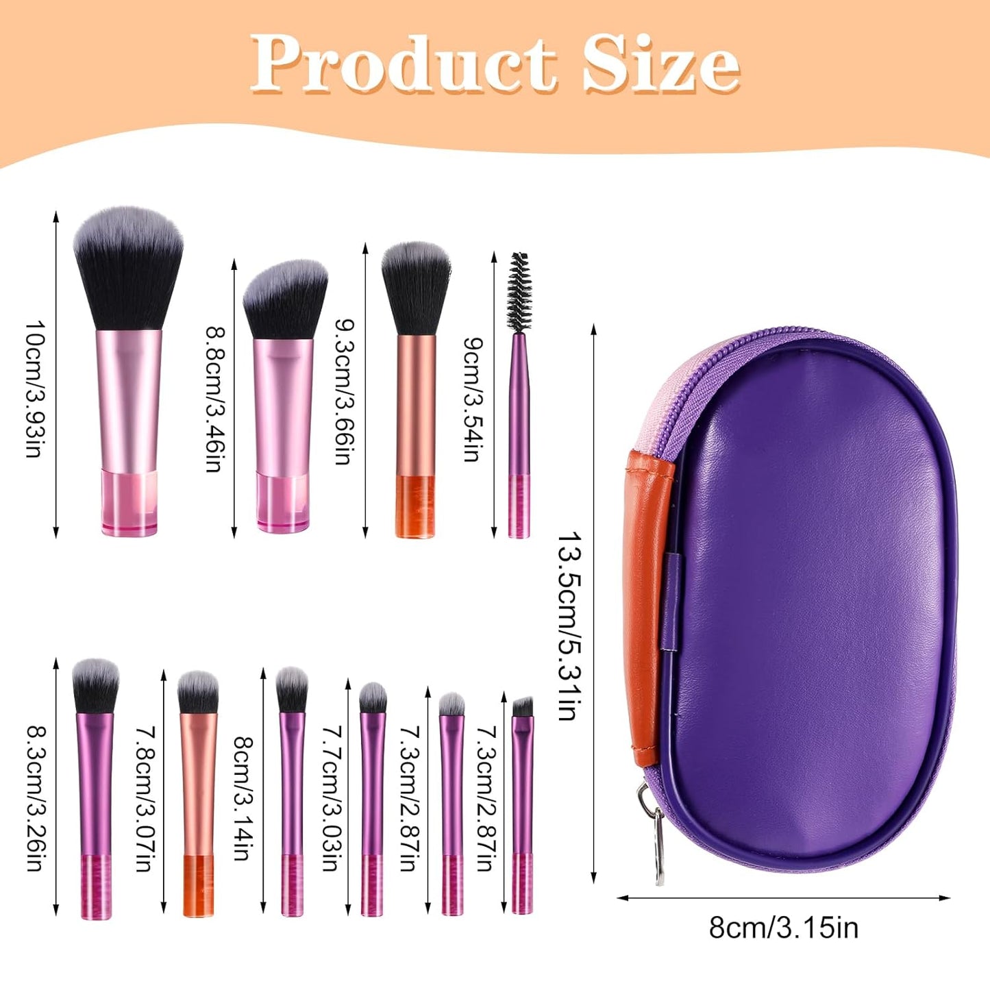 10-Piece Mini Travel Makeup Brush Set β Portable Professional Brushes with Pouch | Foundation, Blush, Powder, Eyeshadow & More | Compact & Colorful Design-3 Colors
