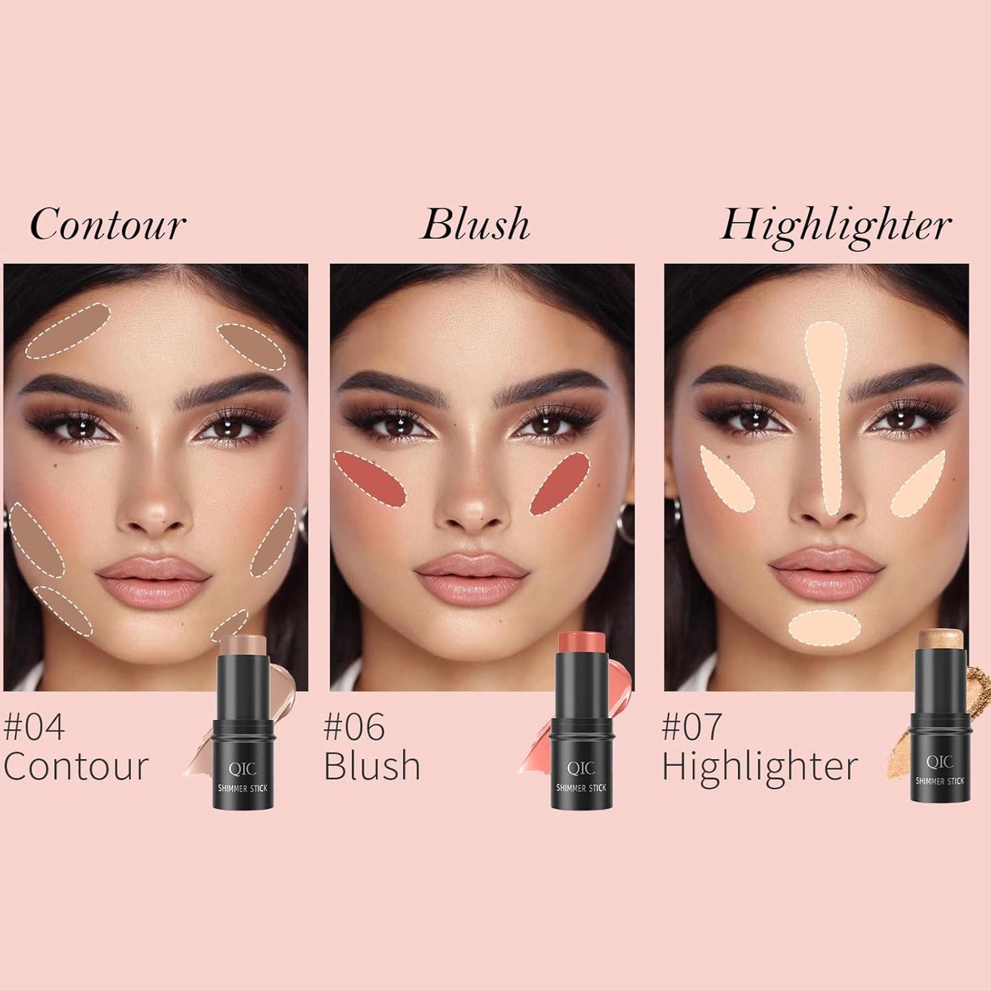 ✨ 3 Pcs Contour Stick Makeup Kit + Bonus Beauty Brush