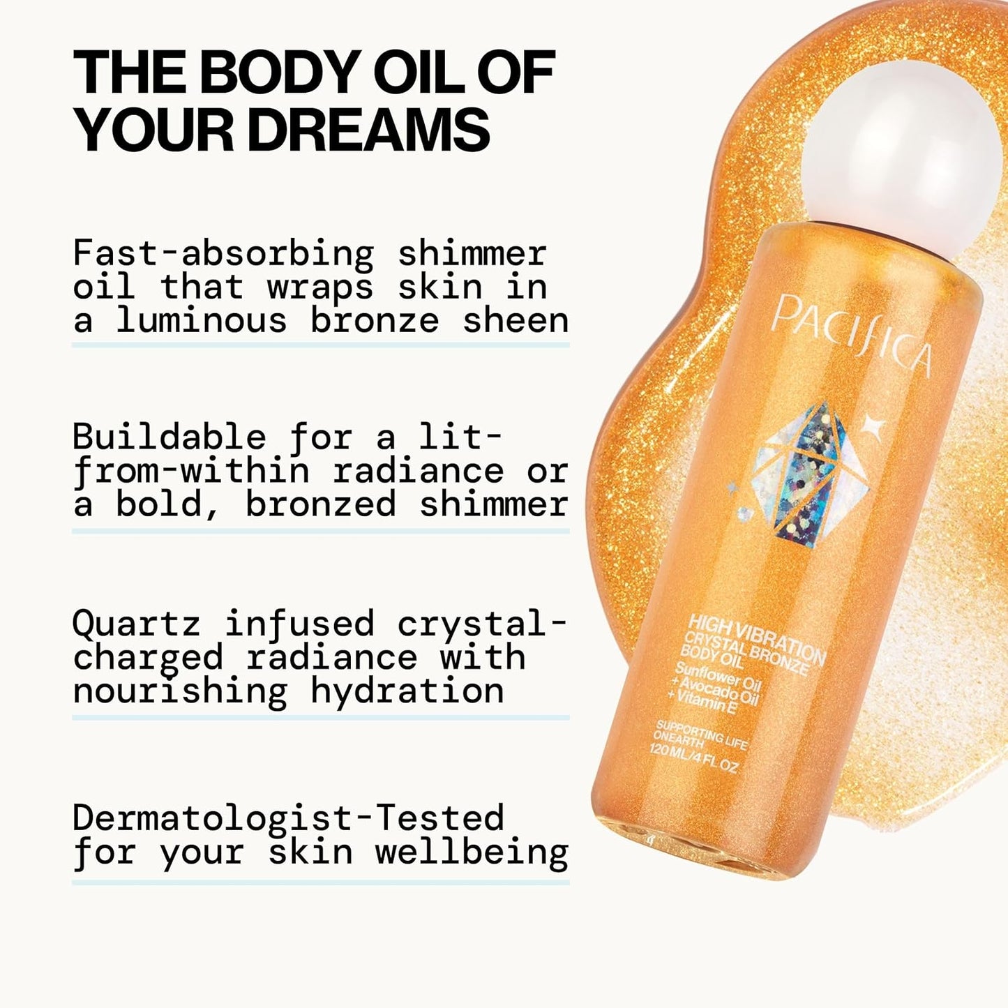 Pacifica Bronzing Body Oil – Shimmering Hydrating Illuminator for a Natural Sun-Kissed Glow | 4 Fl Oz | Clean, Vegan & Cruelty-Free | Available in 3 Luxe Variants