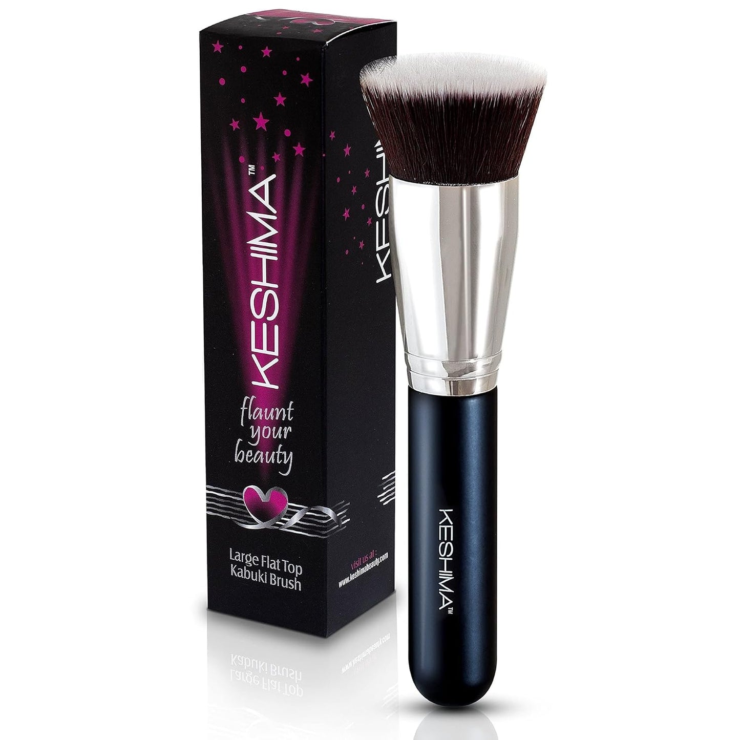 Keshima Large Flat Top Kabuki Foundation Brushes Bundle β Classic Black & Neon Purple, Premium Buffing & Blending Brushes for Liquid, Cream, and Powder Foundations (1.6β Top Diameter)