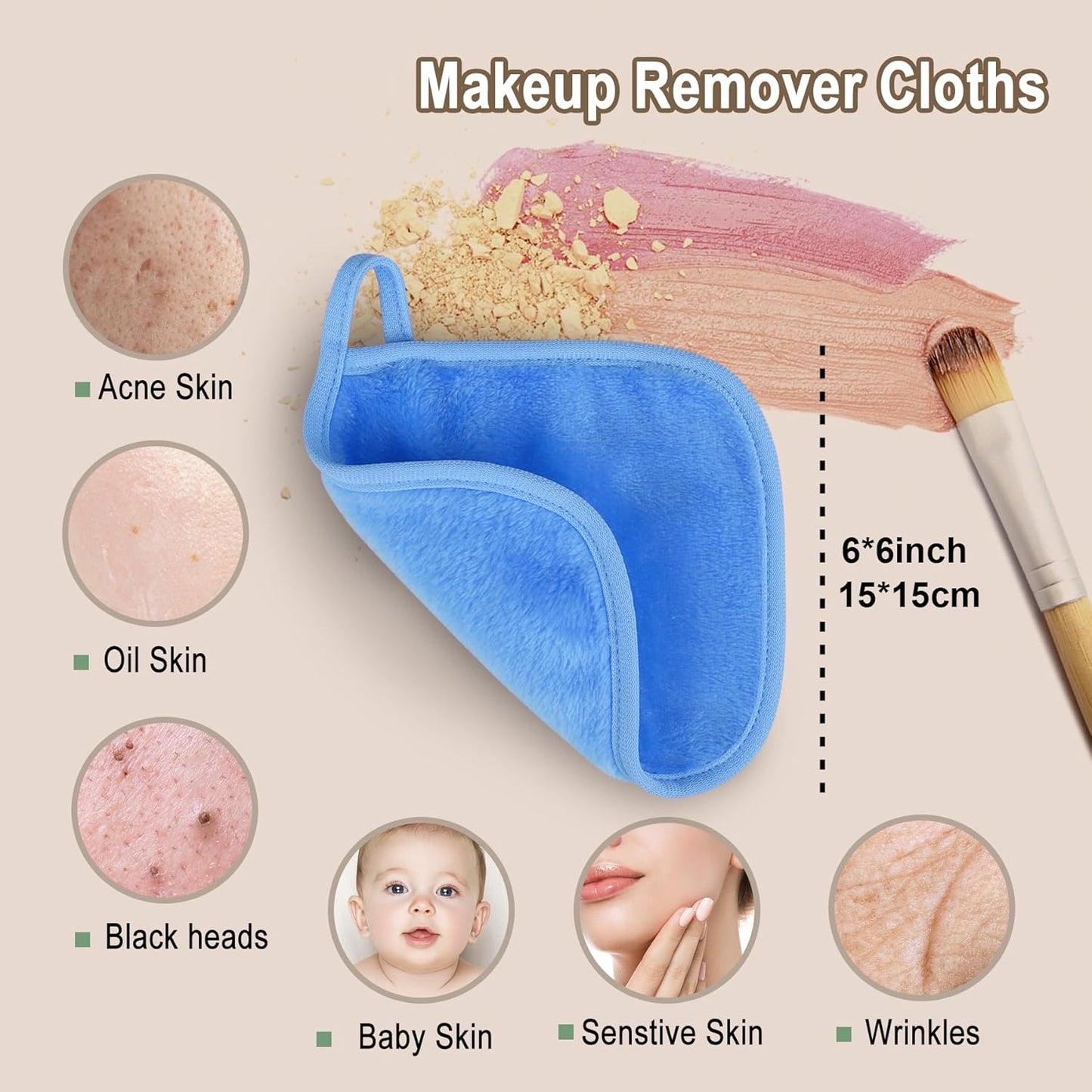 KODAMO Makeup Remover Cloths | 12 Pack Reusable Makeup Remover Pads with Travel Bag | Soft, Hypoallergenic, Eco-Friendly Microfiber Face Wash Cloths | Removes Makeup with Just Water | 6” x 6”