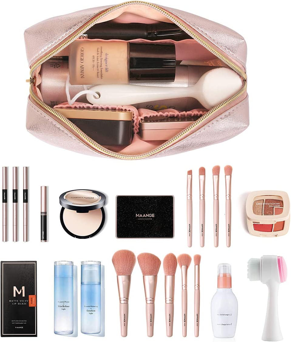 3-Piece Rose Gold Makeup Bag Set β Waterproof Travel Cosmetic Organizer with Gold Zipper (Large, Medium, Small)