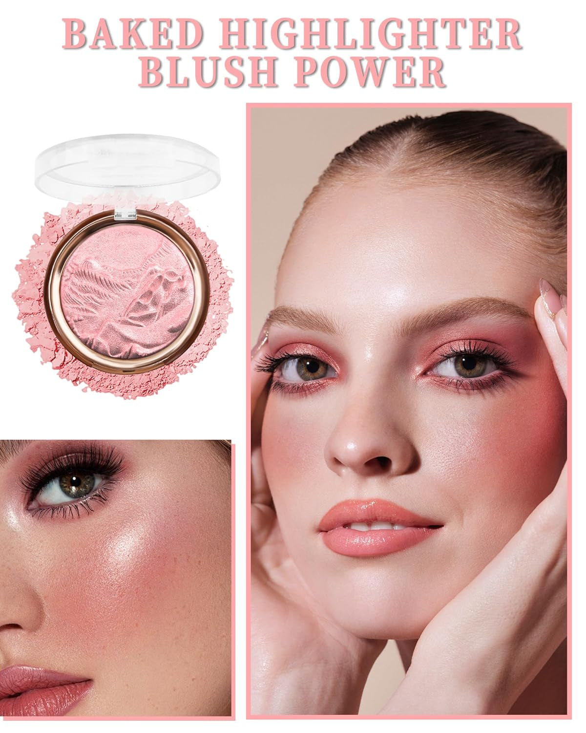 Baked Highlighter Blush Powder Palette – 2-in-1 Rose Glow Face Makeup (0.38 oz)