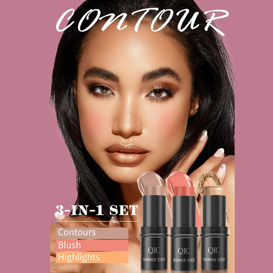 ✨ 3 Pcs Contour Stick Makeup Kit + Bonus Beauty Brush