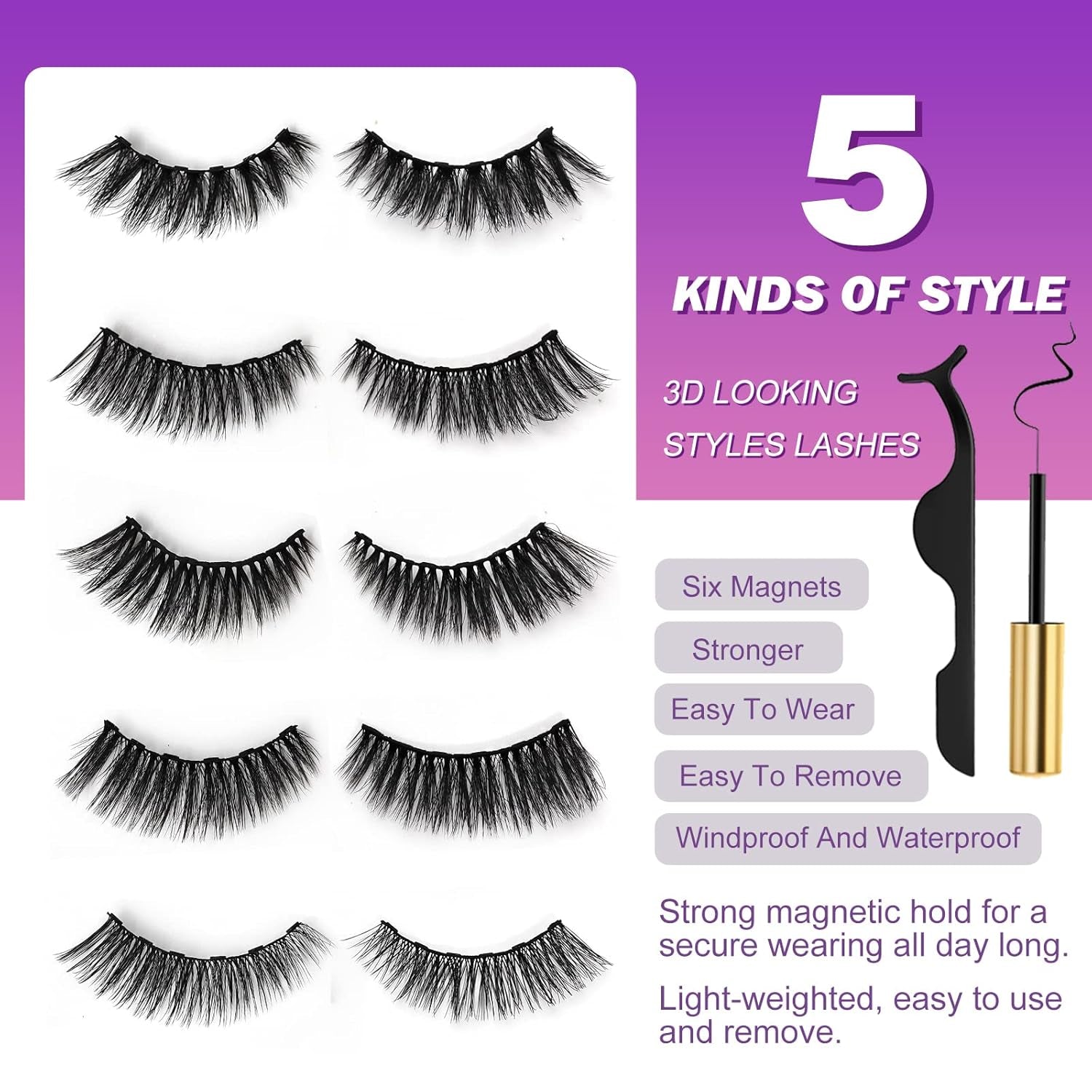  👁️ 10 Pairs Cat-Eye Magnetic Lashes with Eyeliner – Natural Look | 5 Styles
