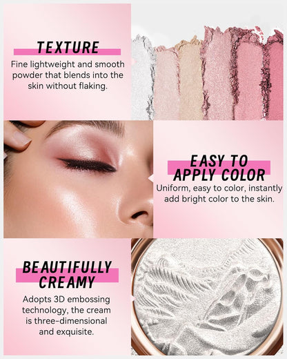 Baked Highlighter Blush Powder Palette – 2-in-1 Rose Glow Face Makeup (0.38 oz)