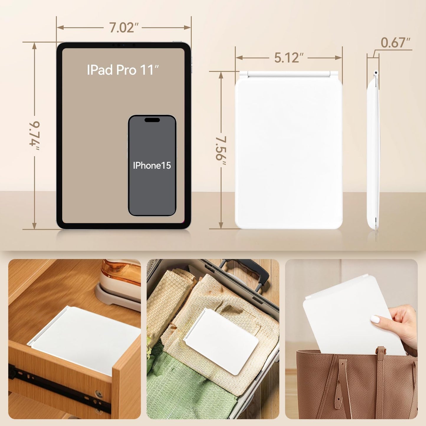 Travel Makeup Mirror with Lights & 3X Magnification – White