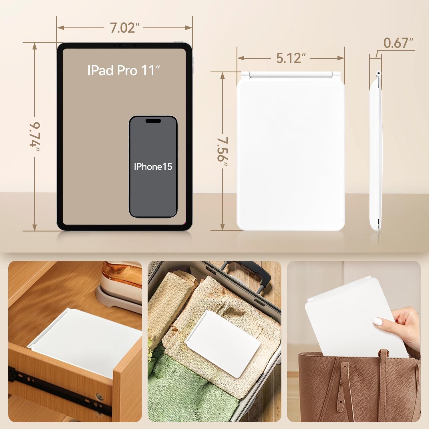 Travel Makeup Mirror with Lights & 3X Magnification – White