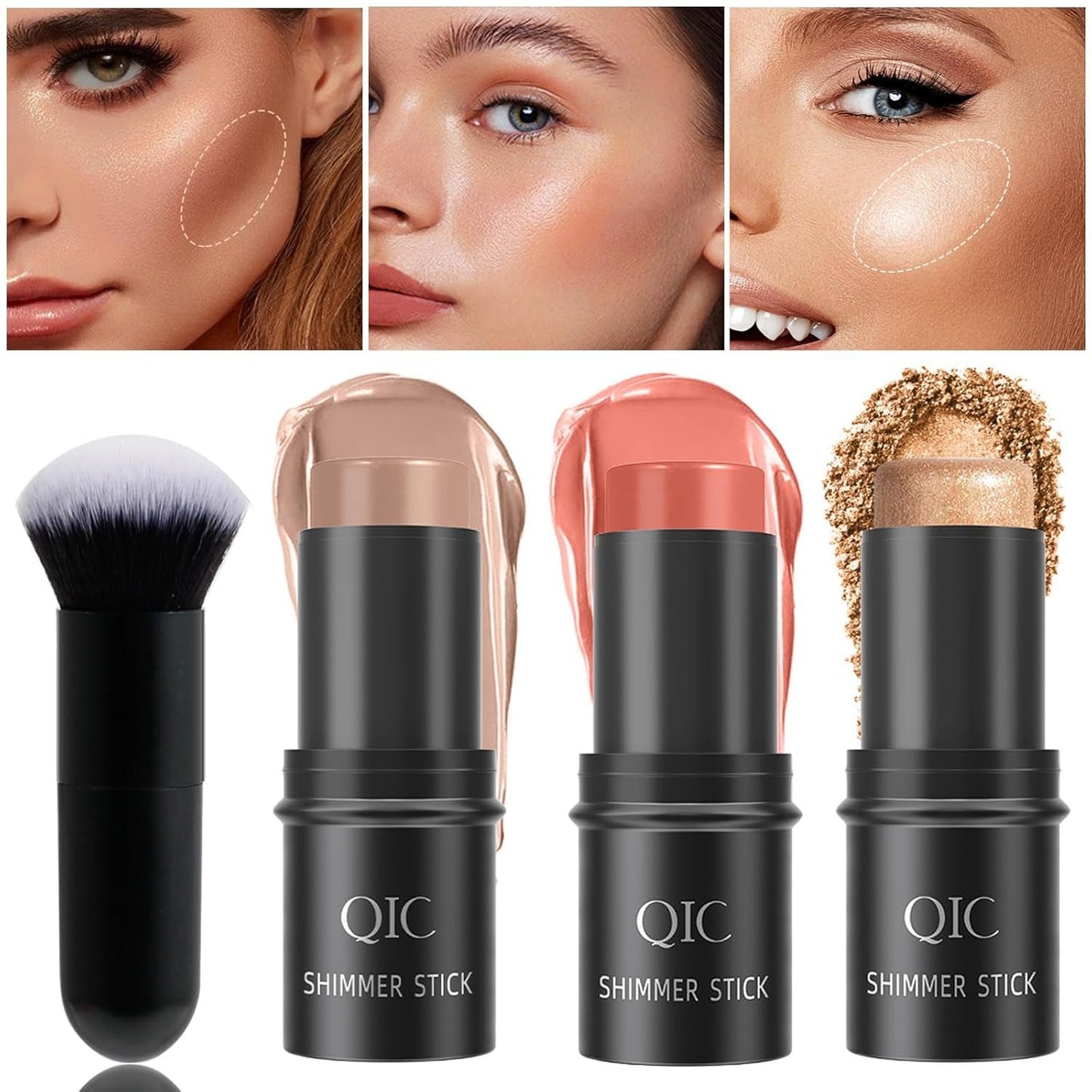 ✨ 3 Pcs Contour Stick Makeup Kit + Bonus Beauty Brush