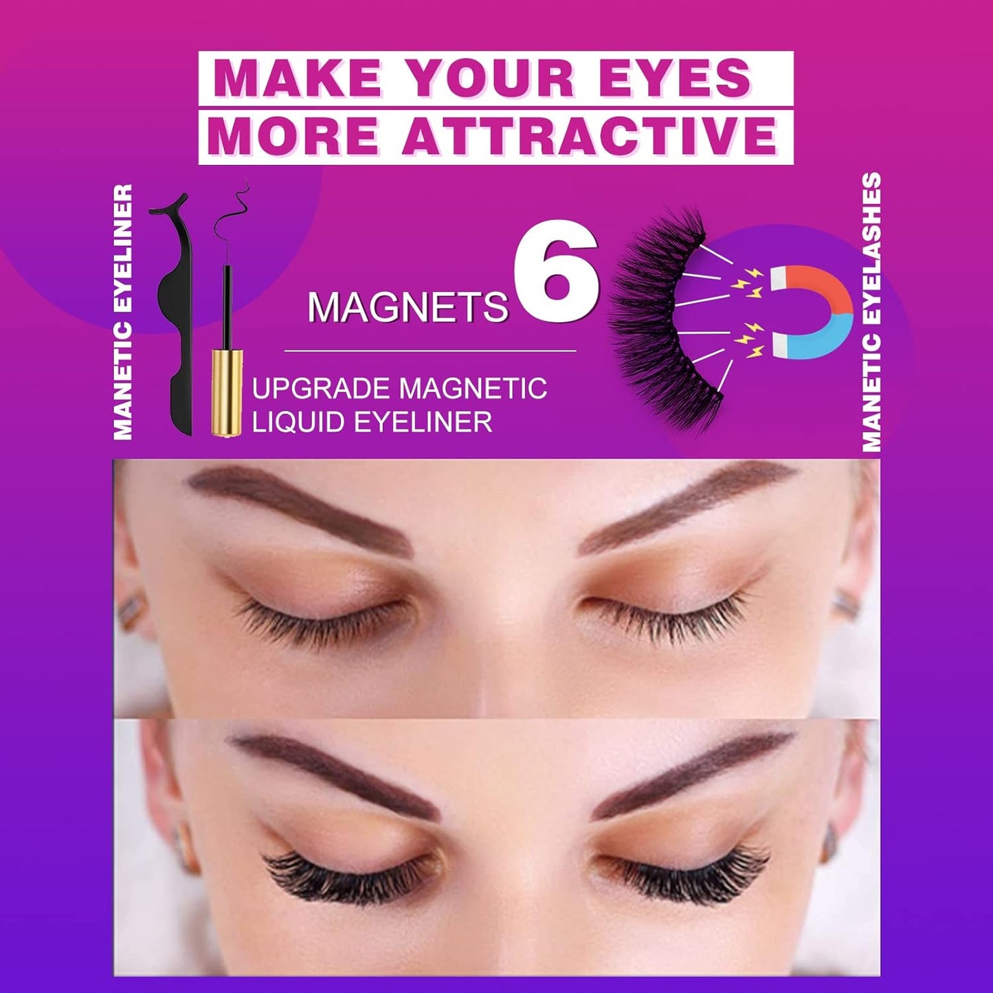  👁️ 10 Pairs Cat-Eye Magnetic Lashes with Eyeliner – Natural Look | 5 Styles