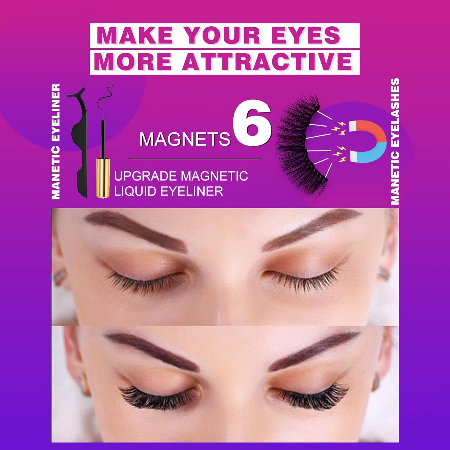  👁️ 10 Pairs Cat-Eye Magnetic Lashes with Eyeliner – Natural Look | 5 Styles