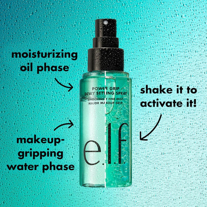 e.l.f. Power Grip Dewy Setting Spray – 2.7 fl oz | Ultra-Fine Mist with Aloe & Hyaluronic Acid for Long-Lasting, Dewy Makeup Finish