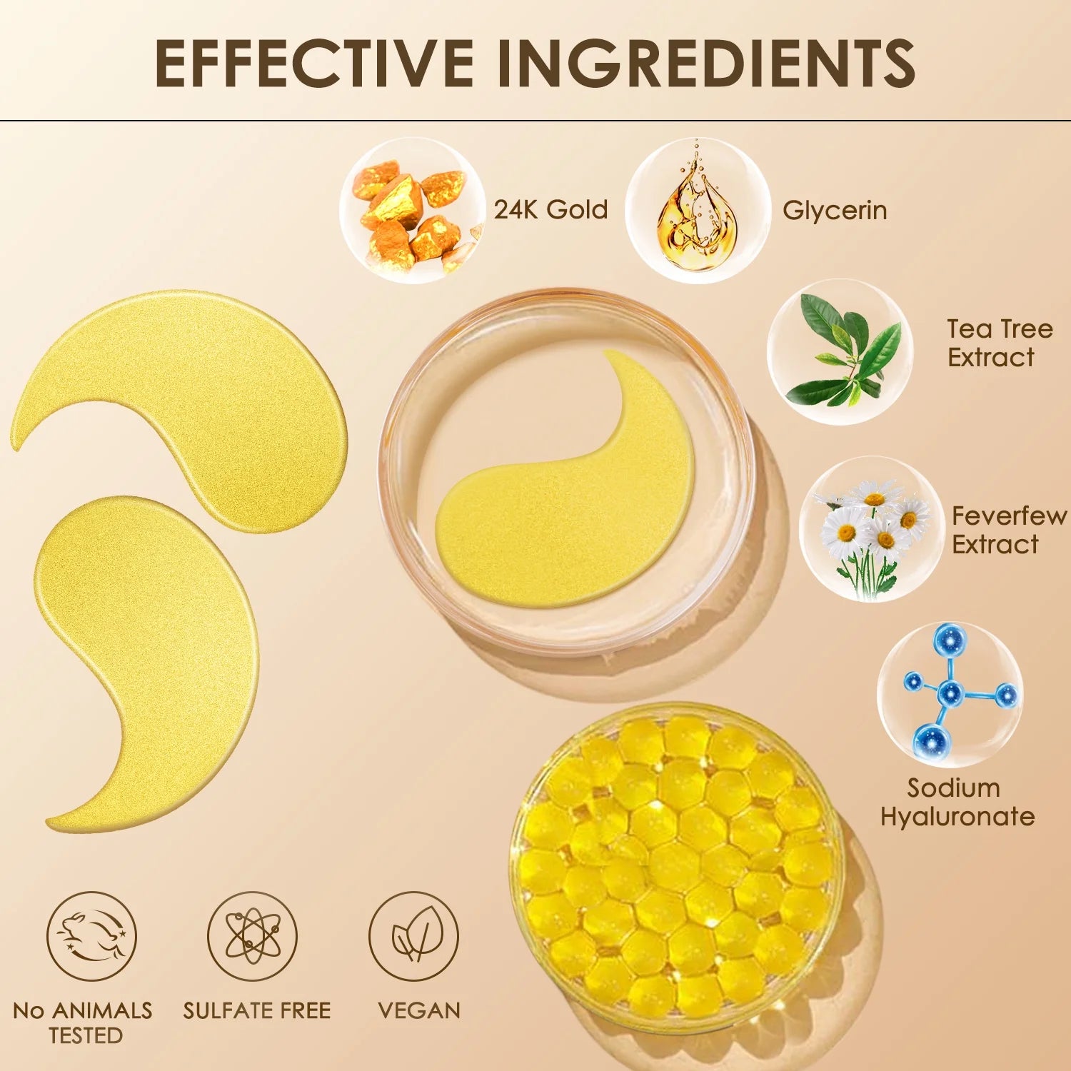 ✨ 24K Gold Collagen Eye Mask – 60 Pcs