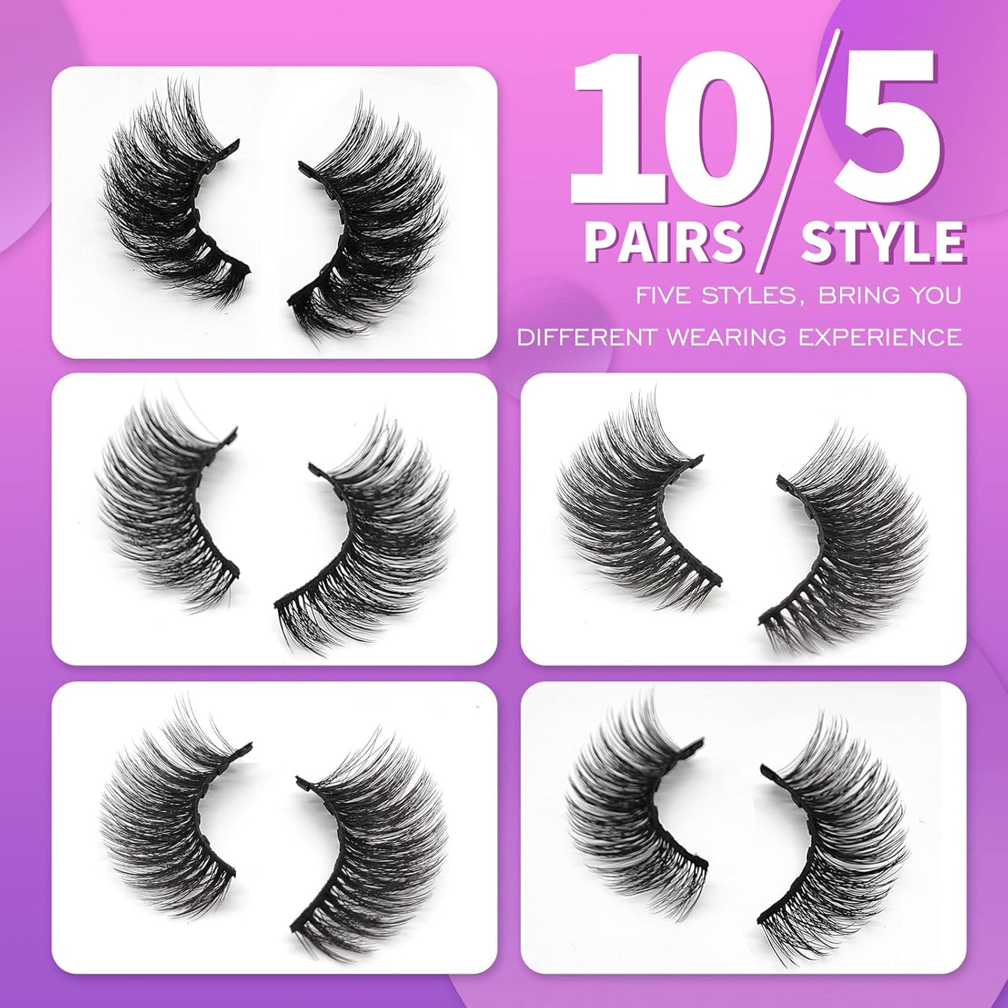  👁️ 10 Pairs Cat-Eye Magnetic Lashes with Eyeliner – Natural Look | 5 Styles