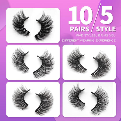  👁️ 10 Pairs Cat-Eye Magnetic Lashes with Eyeliner – Natural Look | 5 Styles