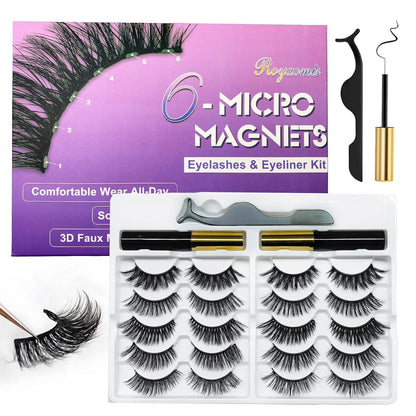  👁️ 10 Pairs Cat-Eye Magnetic Lashes with Eyeliner – Natural Look | 5 Styles