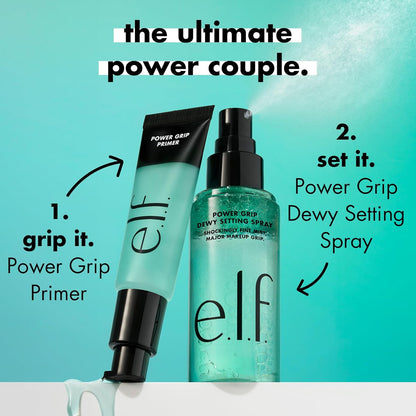 e.l.f. Power Grip Dewy Setting Spray – 2.7 fl oz | Ultra-Fine Mist with Aloe & Hyaluronic Acid for Long-Lasting, Dewy Makeup Finish