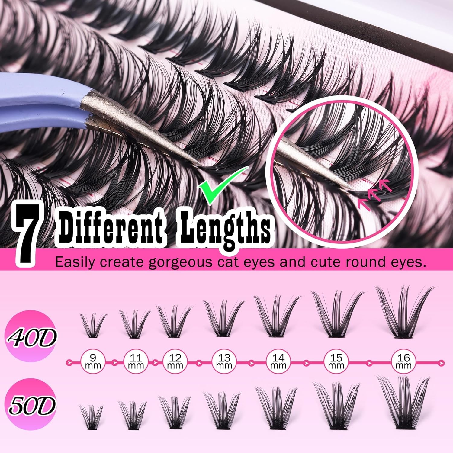 ✨ FANXITON DIY Lash Extension Kit – Volume Clusters D Curl (40D + 50D), 280 Pcs | Bond & Seal, Tweezers, Brush