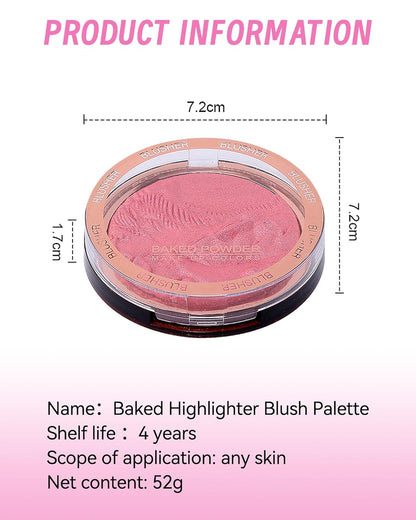 Baked Highlighter Blush Powder Palette – 2-in-1 Rose Glow Face Makeup (0.38 oz)