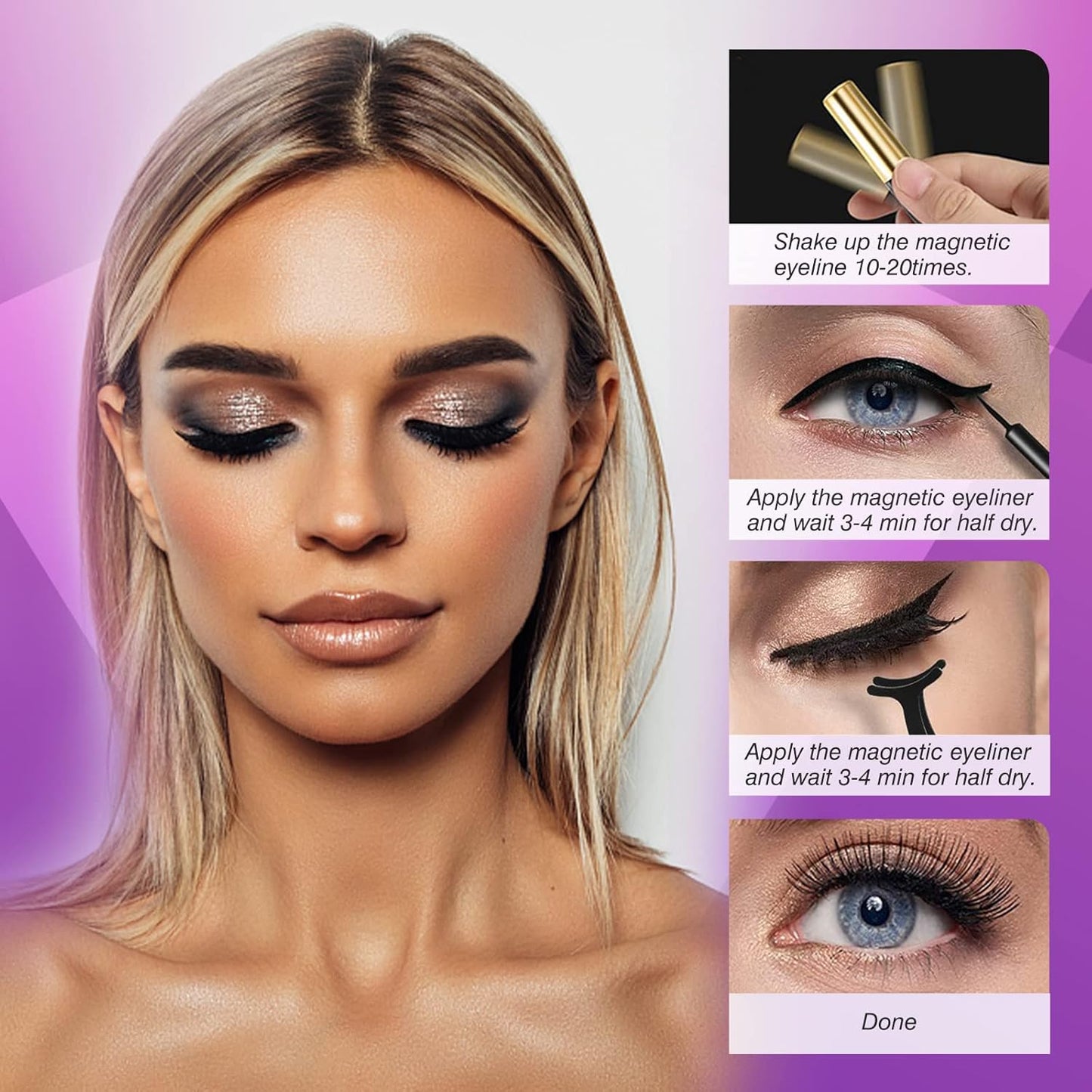  👁️ 10 Pairs Cat-Eye Magnetic Lashes with Eyeliner – Natural Look | 5 Styles