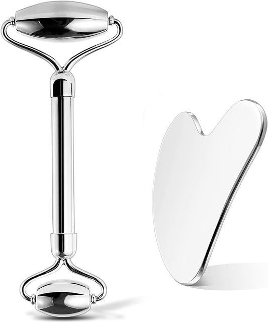🧊 Stainless Steel Facial Roller & Gua Sha Set