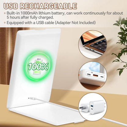 Travel Makeup Mirror with Lights & 3X Magnification – White