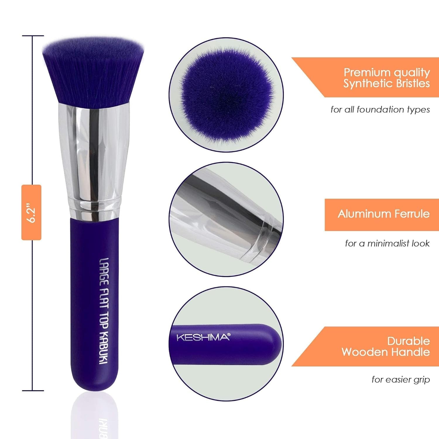 Keshima Large Flat Top Kabuki Foundation Brushes Bundle – Classic Black & Neon Purple, Premium Buffing & Blending Brushes for Liquid, Cream, and Powder Foundations (1.6” Top Diameter)